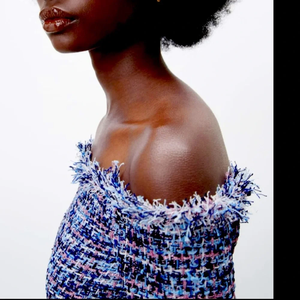 Zara textured pink metallic fibers stretching tweed frayed hem long sleeves top - Picture 4 of 15